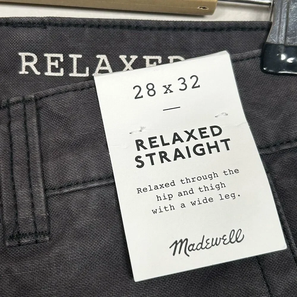 Madewell Workwear Pant Mens 28 Black Coal Relaxed Straight Button Fly AH665 NWT